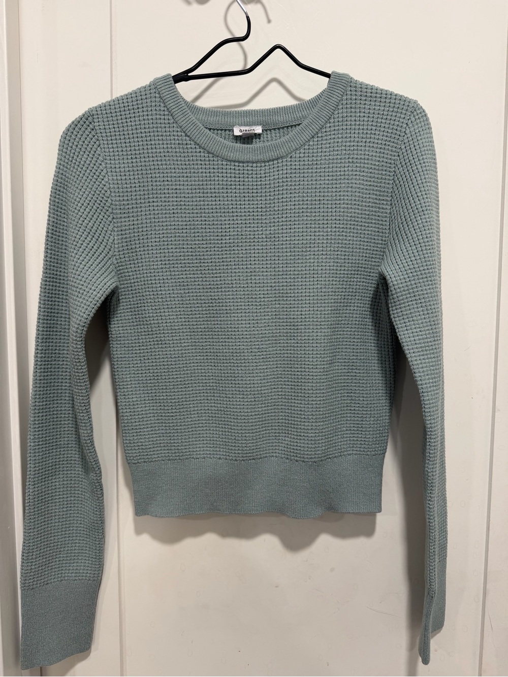 Waffle Knit Crewneck Sweater - Sage Green